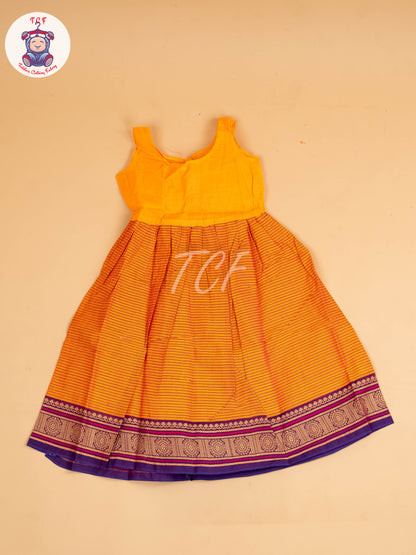 Orange & Navy Blue - Chettinad Cotton Pavadai Sattai