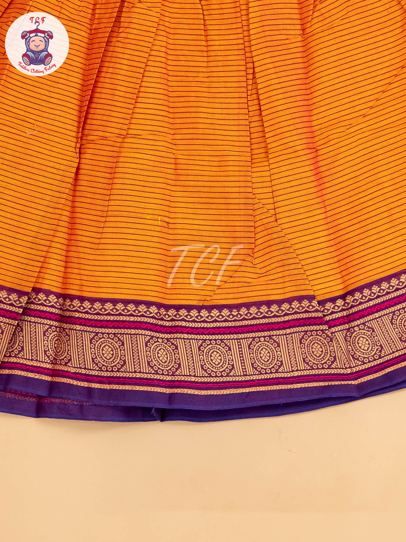Orange & Navy Blue - Chettinad Cotton Pavadai Sattai