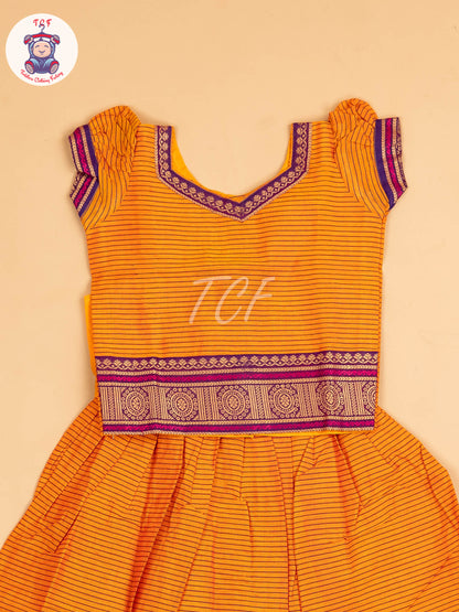 Orange & Navy Blue - Chettinad Cotton Pavadai Sattai