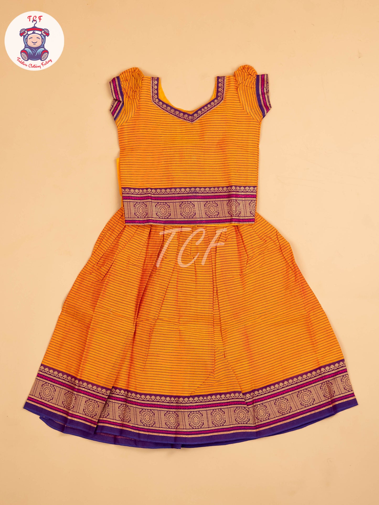 Orange & Navy Blue - Chettinad Cotton Pavadai Sattai