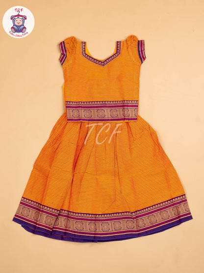 Orange & Navy Blue - Chettinad Cotton Pavadai Sattai