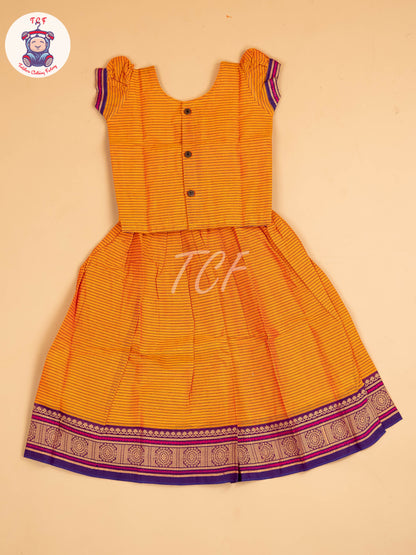 Orange & Navy Blue - Chettinad Cotton Pavadai Sattai