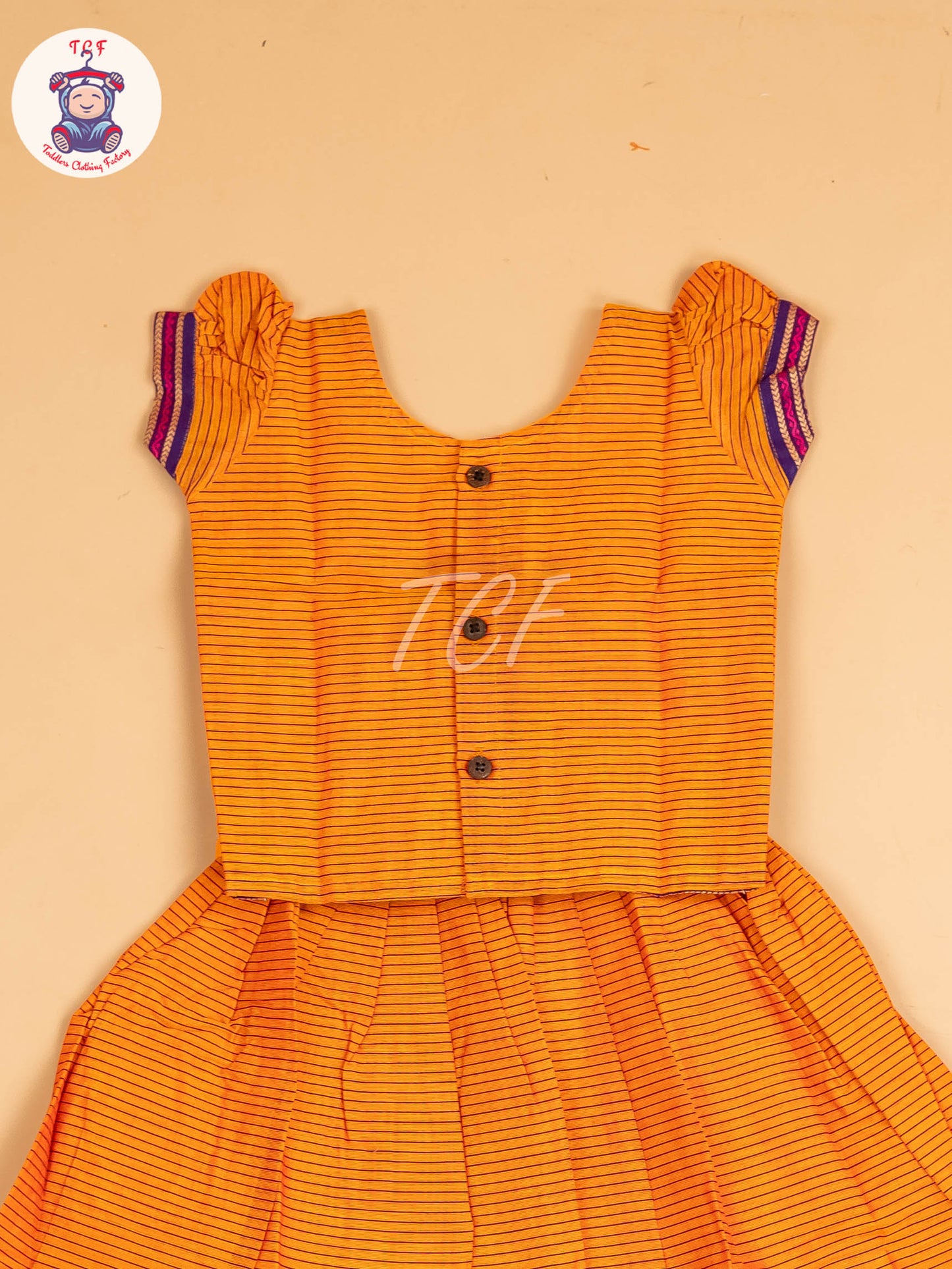 Orange & Navy Blue - Chettinad Cotton Pavadai Sattai