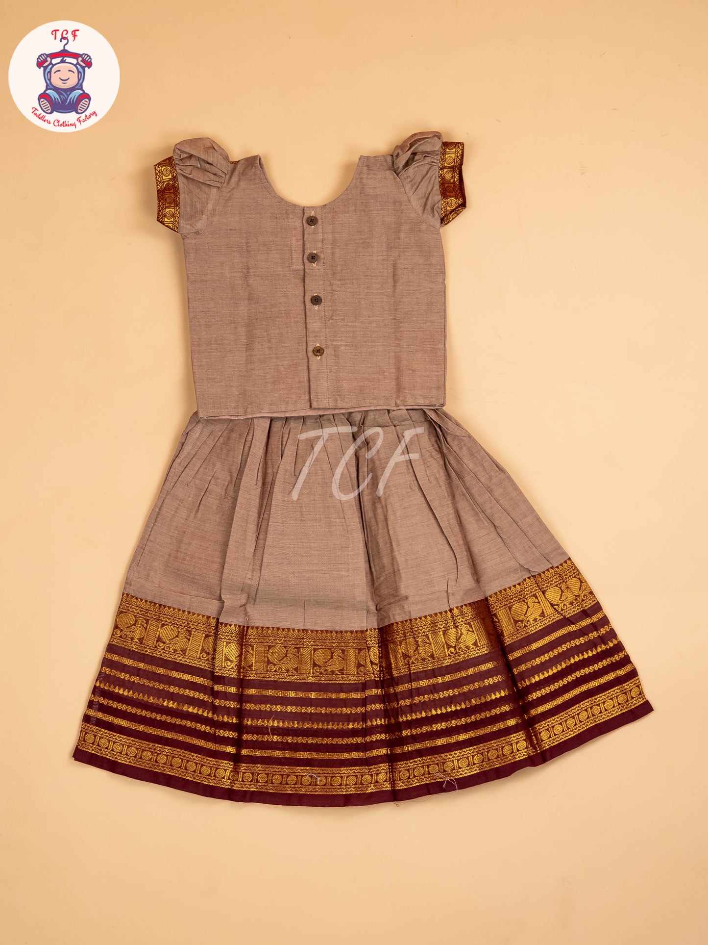 Grey & Maroon - Chettinad Cotton Pavadai Sattai