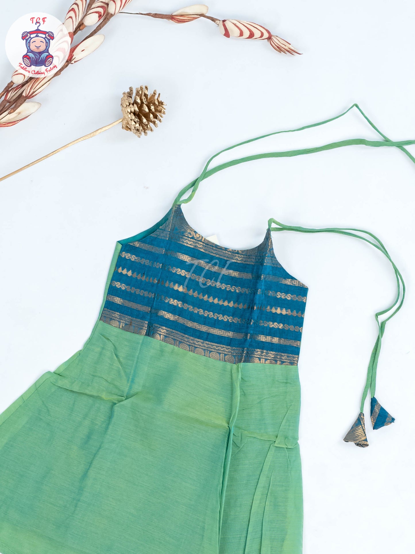 Green & Blue - Girls Chettinad Cotton Knot Frock