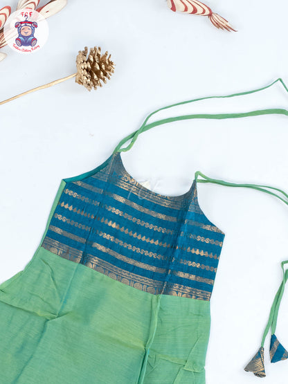 Green & Blue - Girls Chettinad Cotton Knot Frock