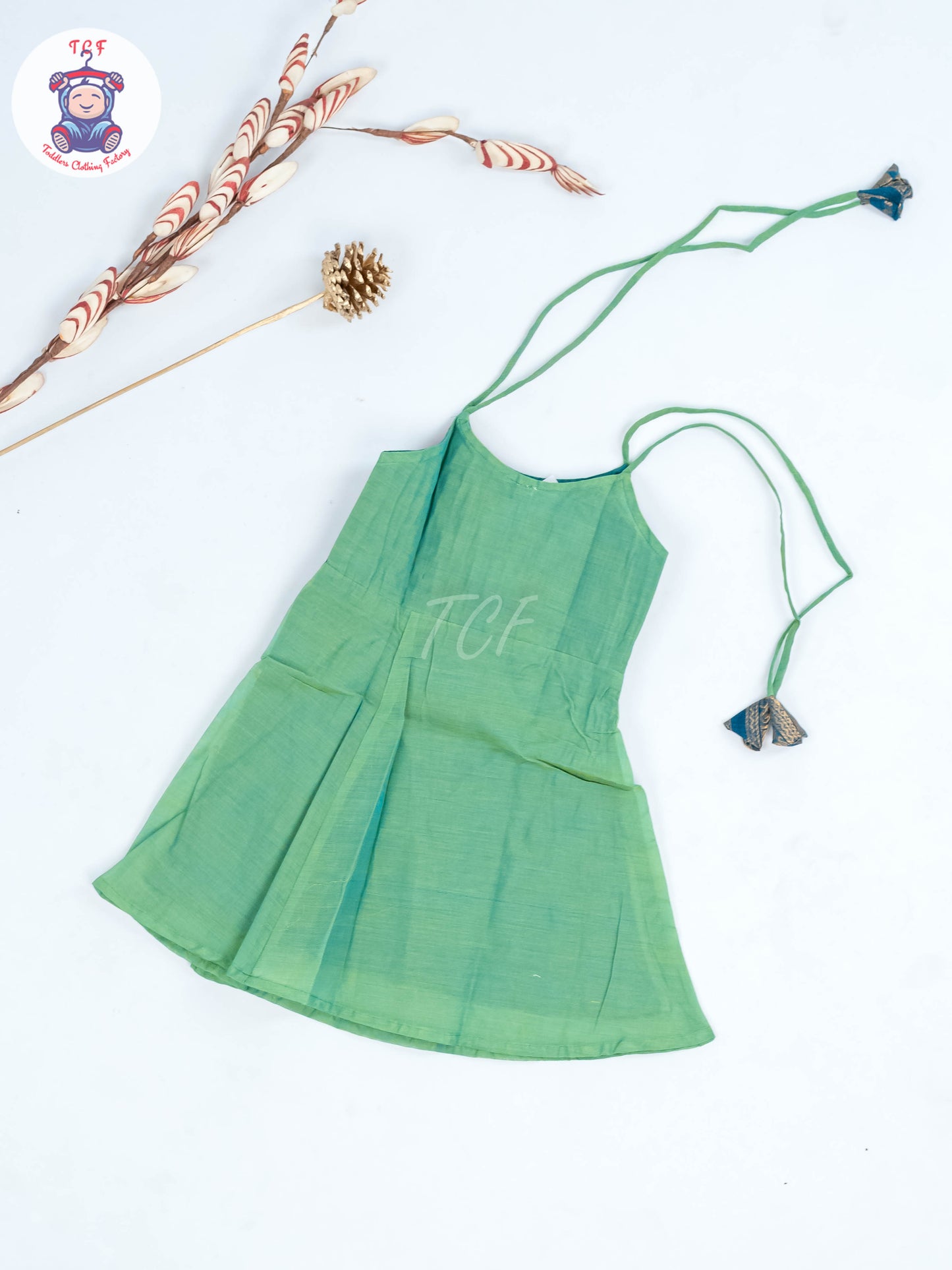Green & Blue - Girls Chettinad Cotton Knot Frock