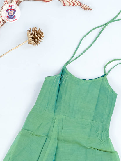 Green & Blue - Girls Chettinad Cotton Knot Frock