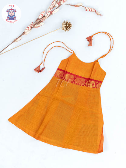 Orange & Pink - Girls Chettinad Cotton Knot Frock
