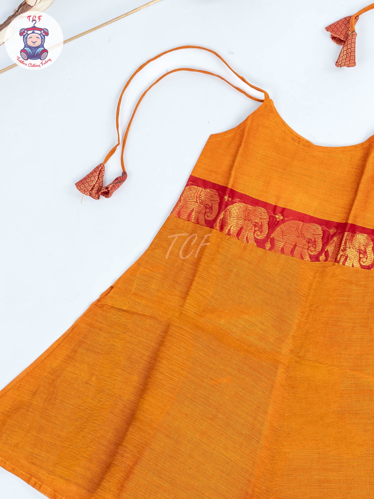 Orange & Pink - Girls Chettinad Cotton Knot Frock