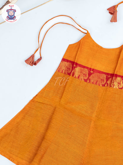 Orange & Pink - Girls Chettinad Cotton Knot Frock