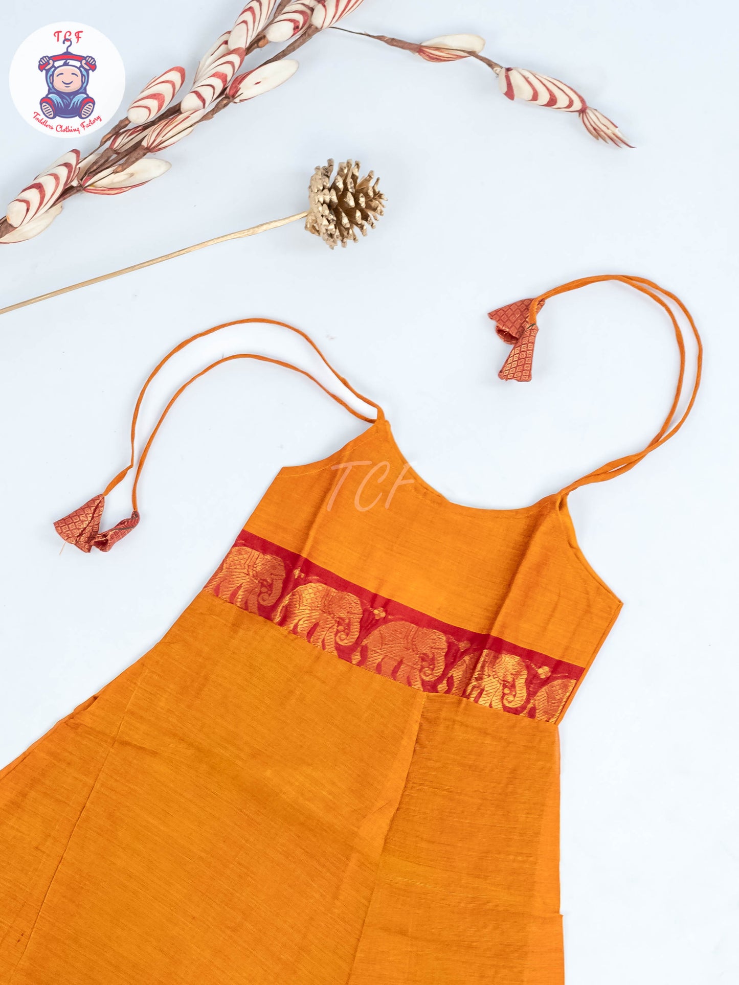 Orange & Pink - Girls Chettinad Cotton Knot Frock