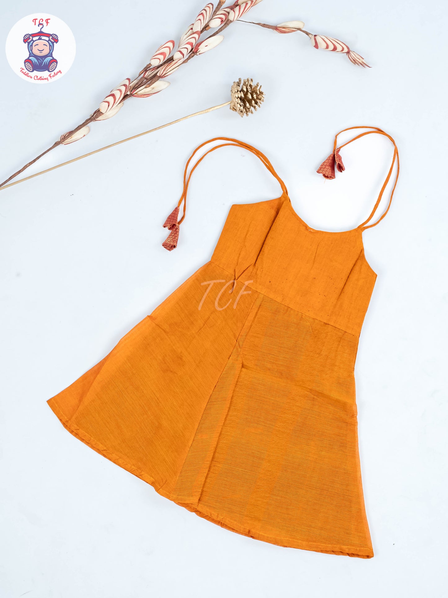 Orange & Pink - Girls Chettinad Cotton Knot Frock