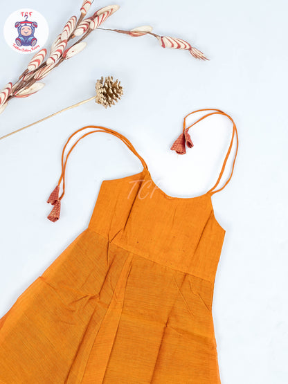 Orange & Pink - Girls Chettinad Cotton Knot Frock