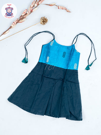 Navy Blue & Sky Blue - Girls Chettinad Cotton Knot Frock