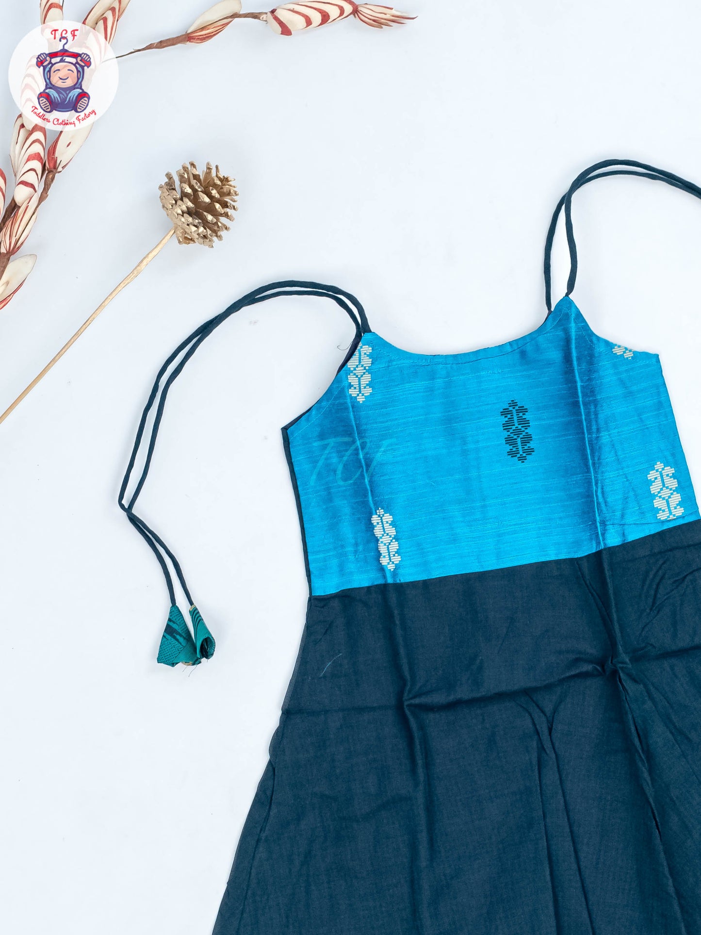 Navy Blue & Sky Blue - Girls Chettinad Cotton Knot Frock