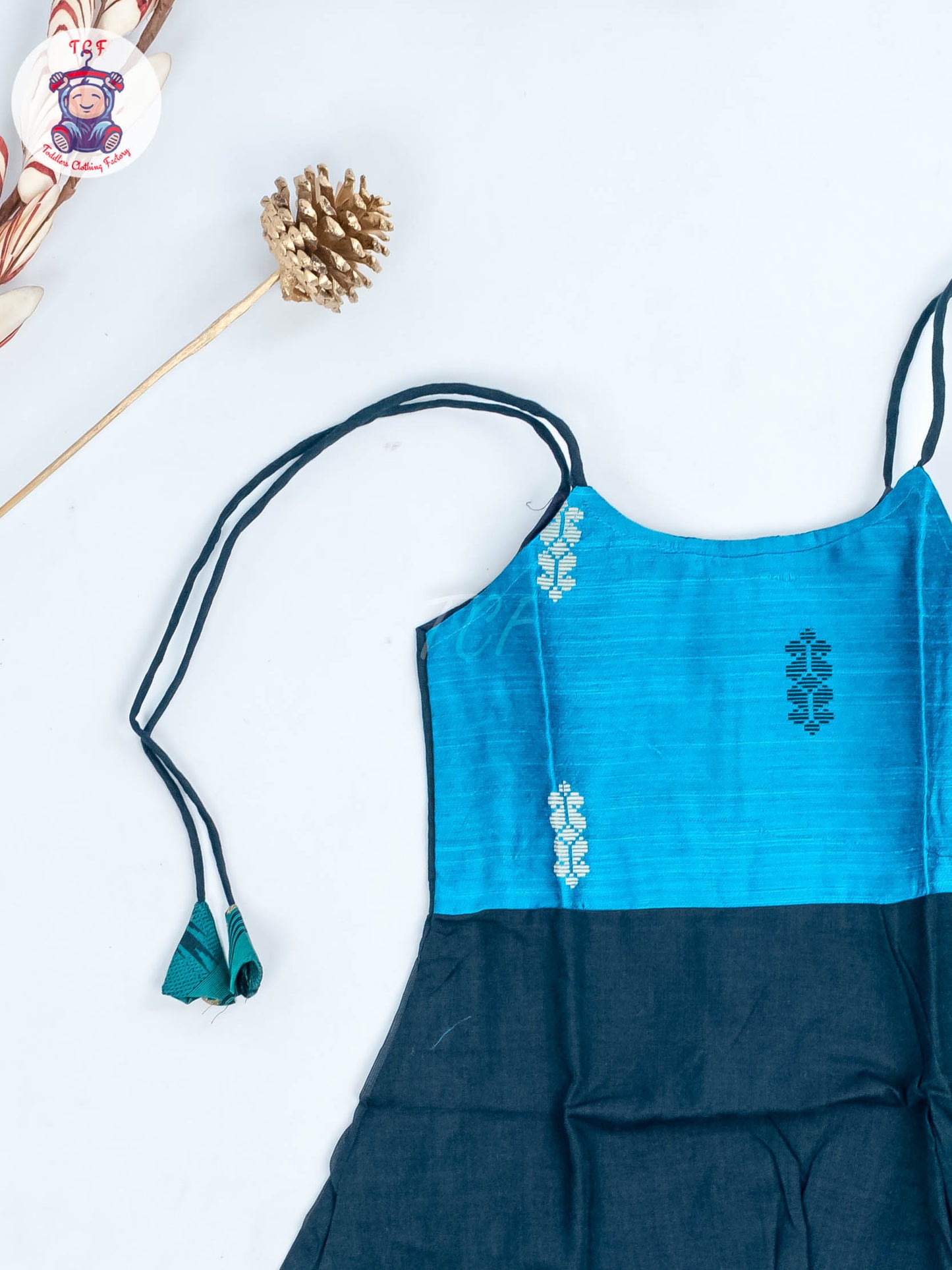 Navy Blue & Sky Blue - Girls Chettinad Cotton Knot Frock