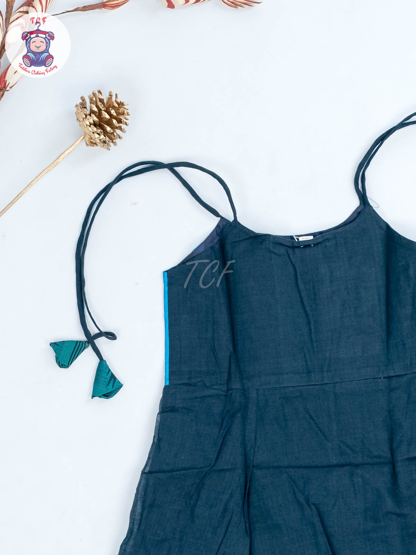 Navy Blue & Sky Blue - Girls Chettinad Cotton Knot Frock