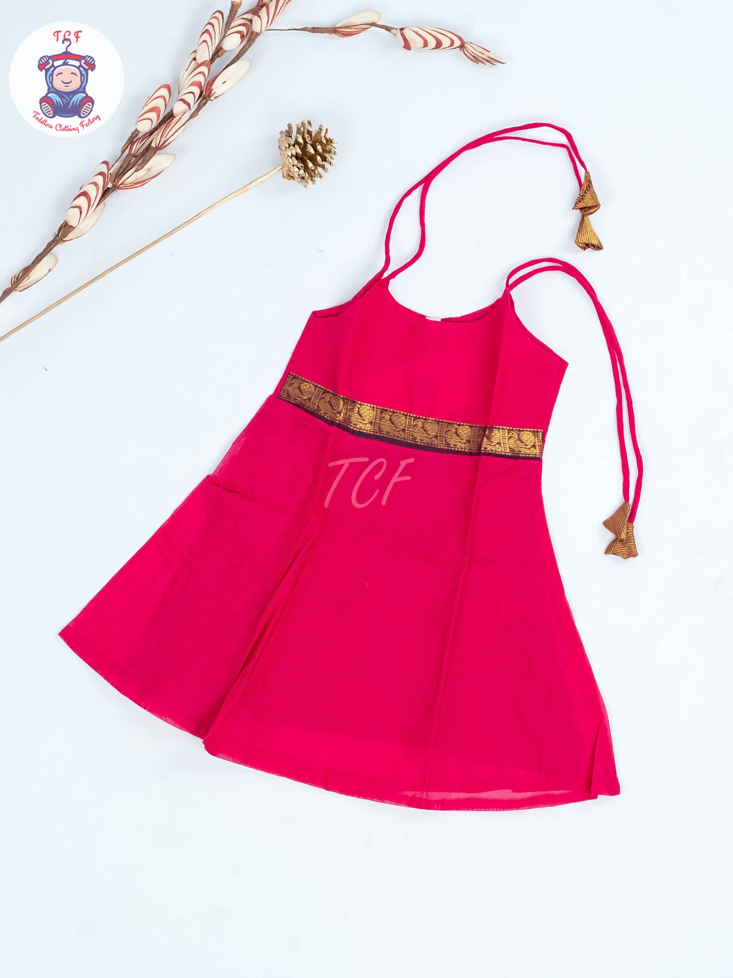 Lite Pink & Violet - Girls Chettinad Cotton Knot Frock