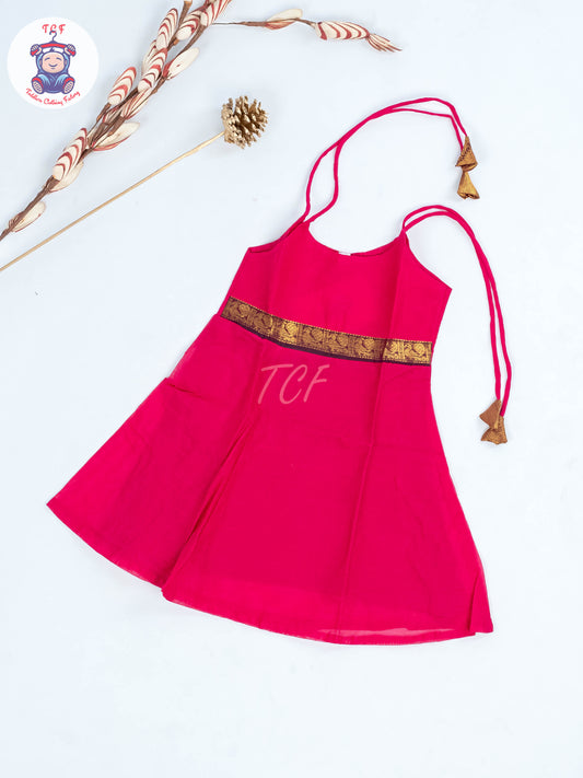 Lite Pink & Violet - Girls Chettinad Cotton Knot Frock