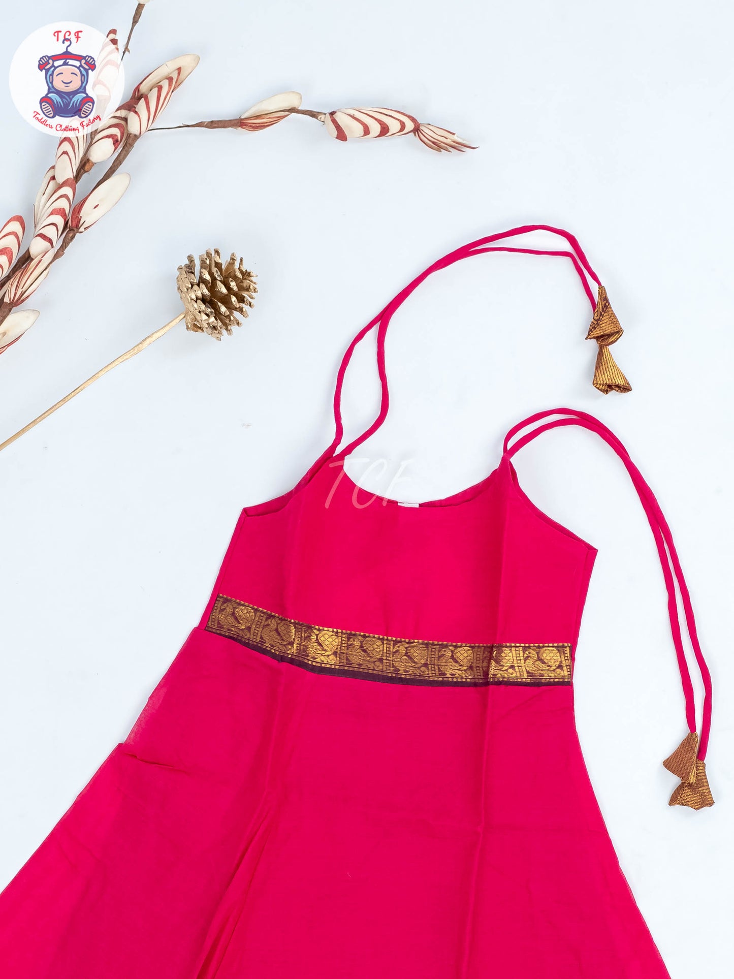 Lite Pink & Violet - Girls Chettinad Cotton Knot Frock