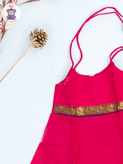 Lite Pink & Violet - Girls Chettinad Cotton Knot Frock