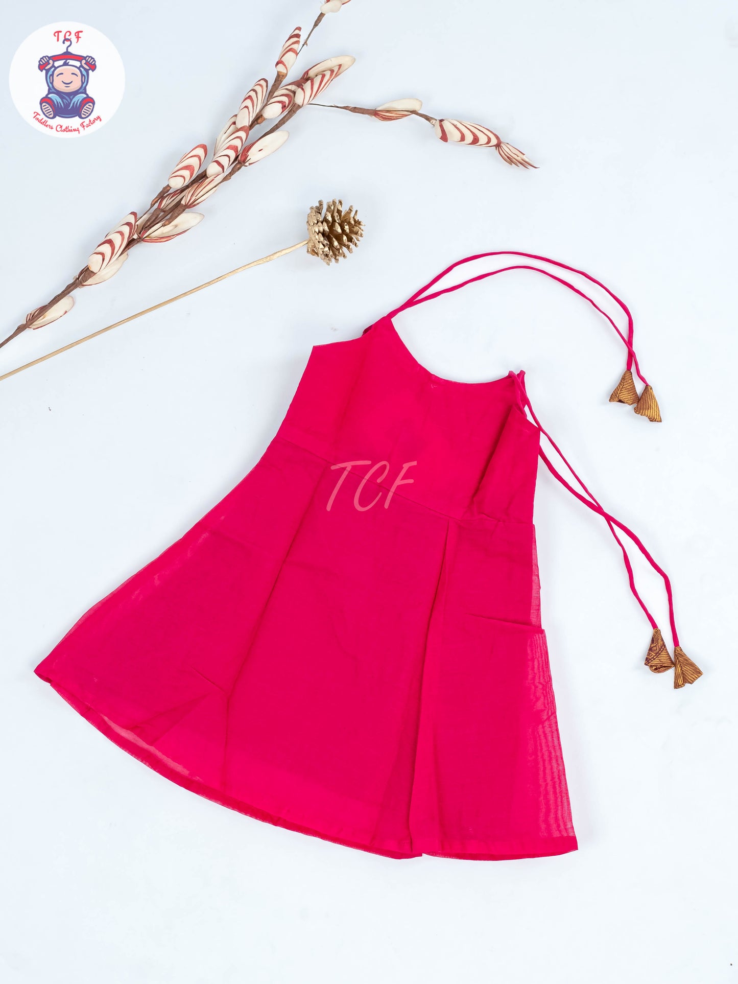 Lite Pink & Violet - Girls Chettinad Cotton Knot Frock