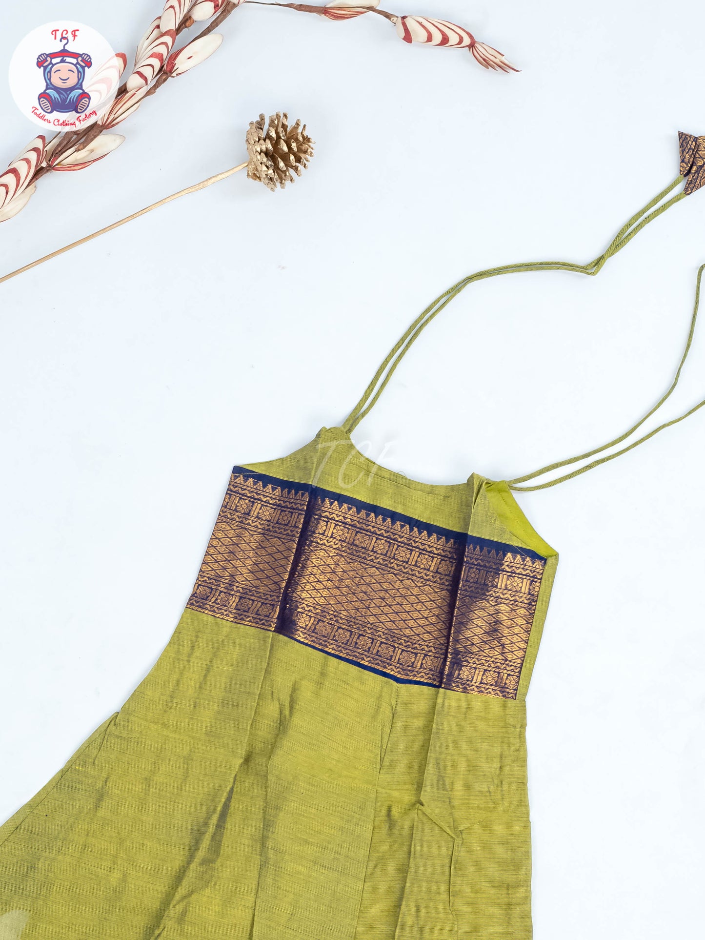 Light Green & Blue - Girls Chettinad Cotton Knot Frock