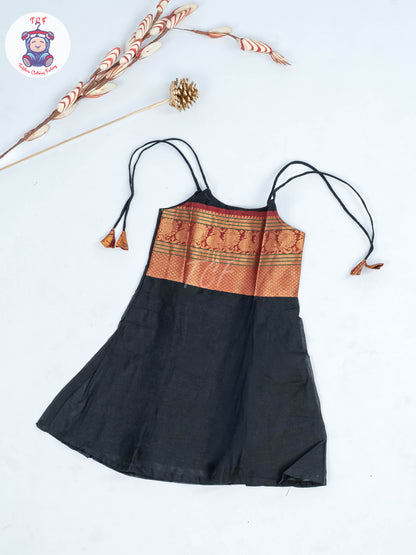 Black & Red - Girls Chettinad Cotton Knot Frock