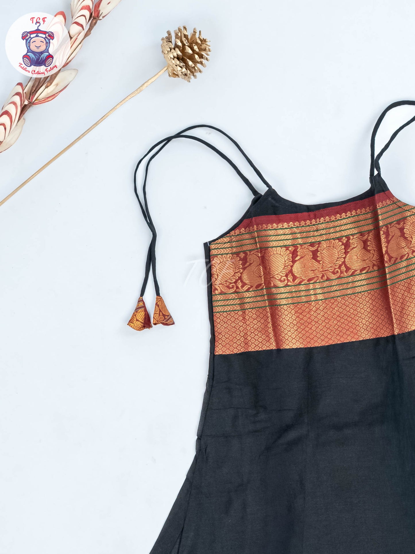 Black & Red - Girls Chettinad Cotton Knot Frock