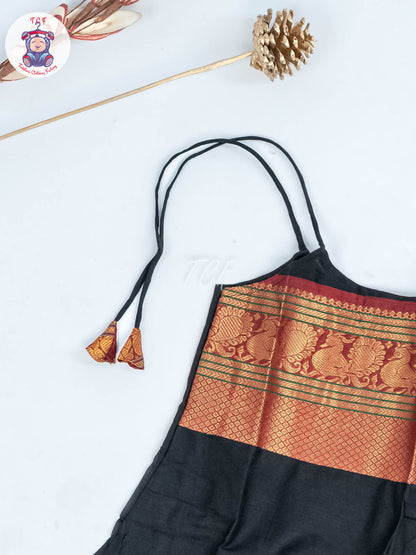 Black & Red - Girls Chettinad Cotton Knot Frock