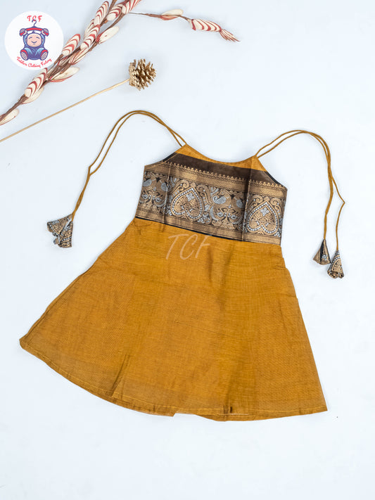 Mustard & Black - Girls Chettinad Cotton Knot Frock