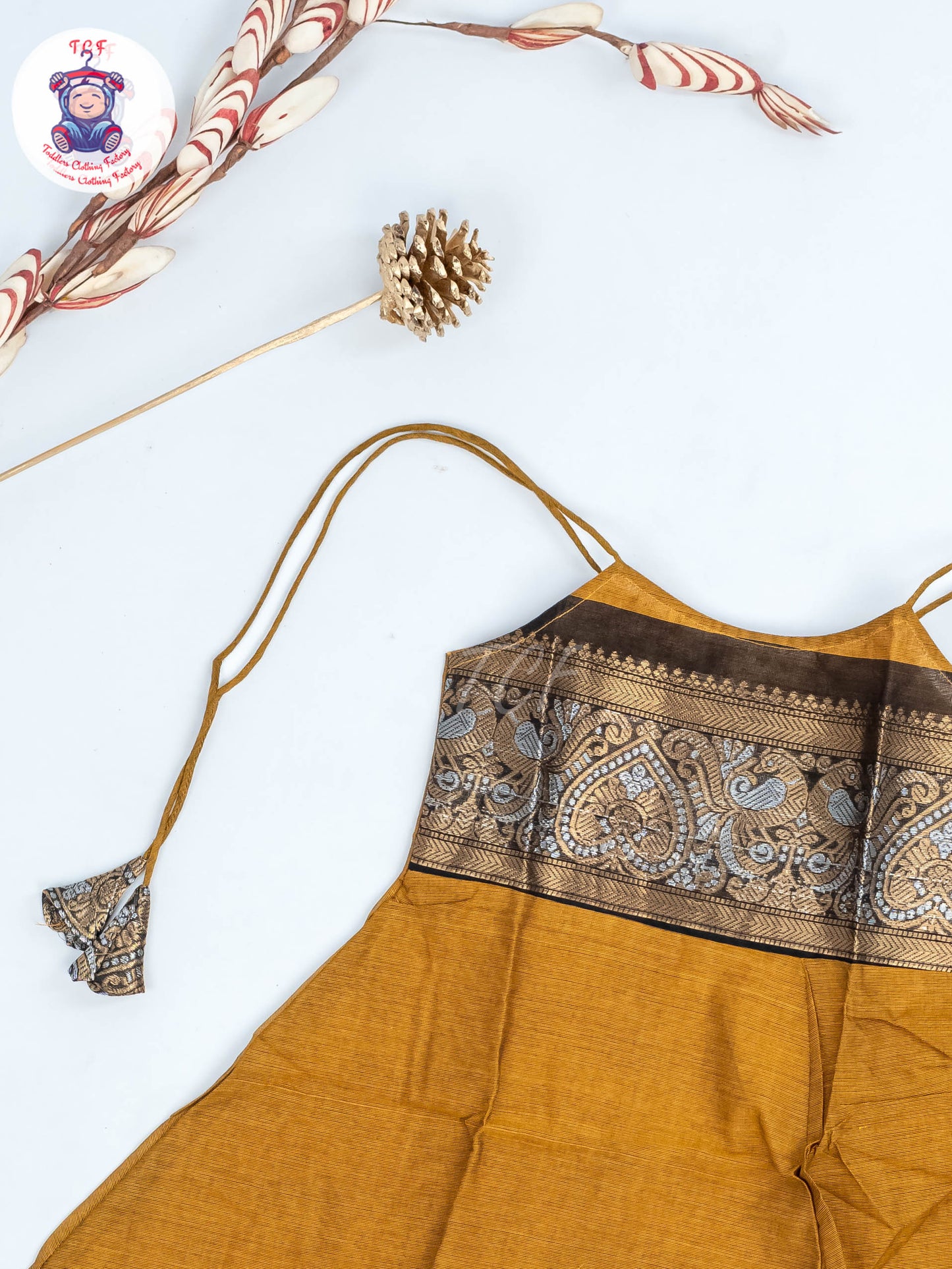 Mustard & Black - Girls Chettinad Cotton Knot Frock