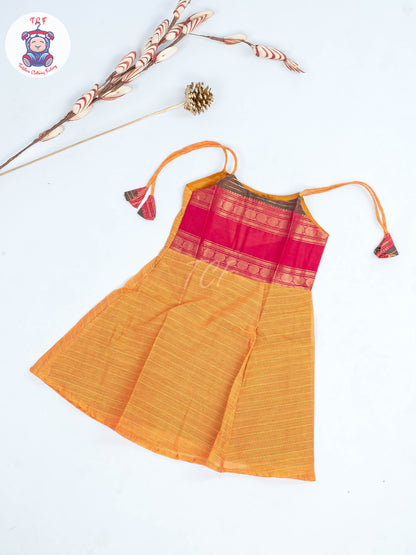 Orange & Pink - Girls Chettinad Cotton Knot Frock