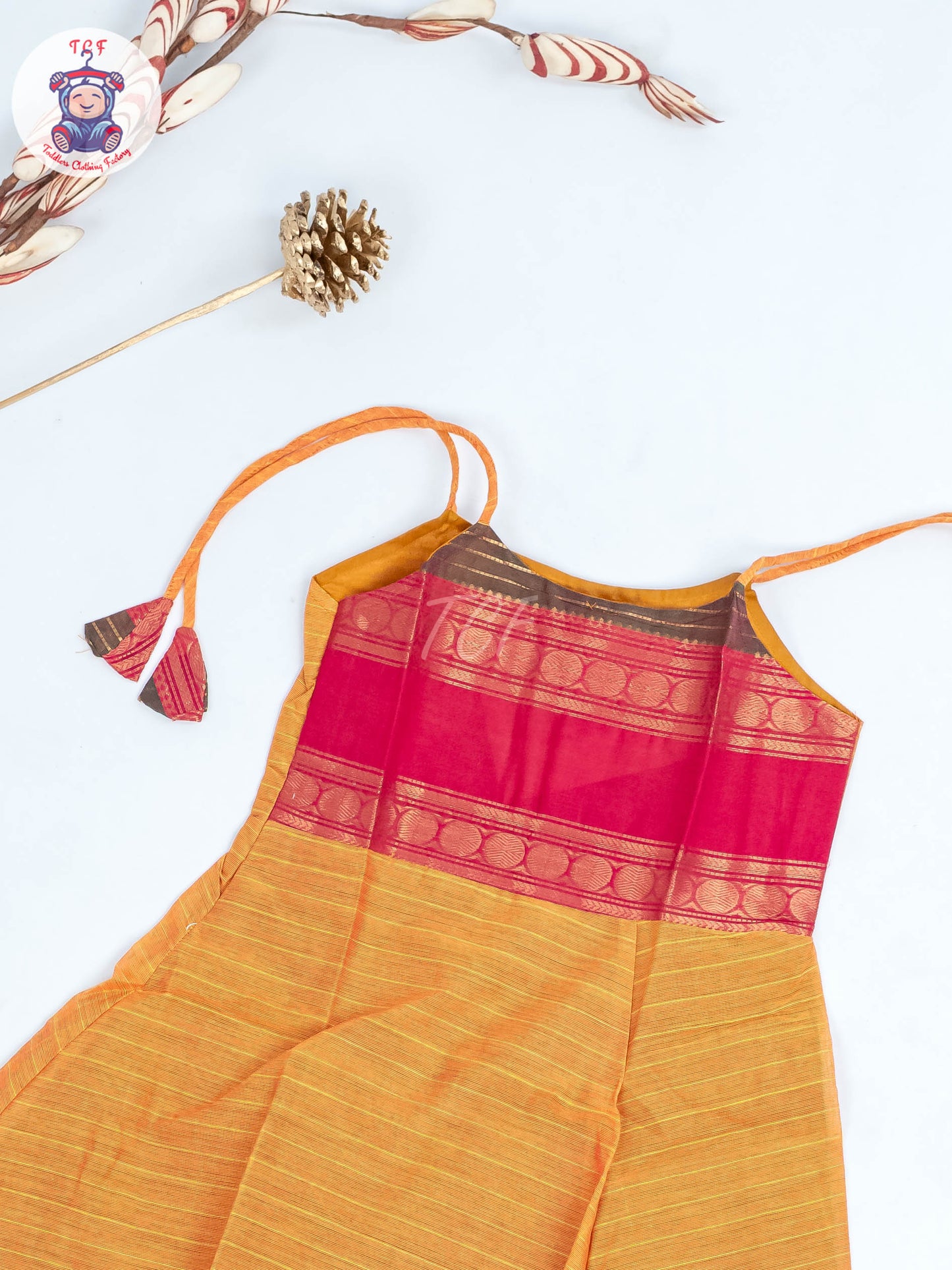Orange & Pink - Girls Chettinad Cotton Knot Frock