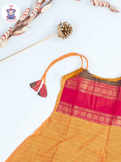 Orange & Pink - Girls Chettinad Cotton Knot Frock