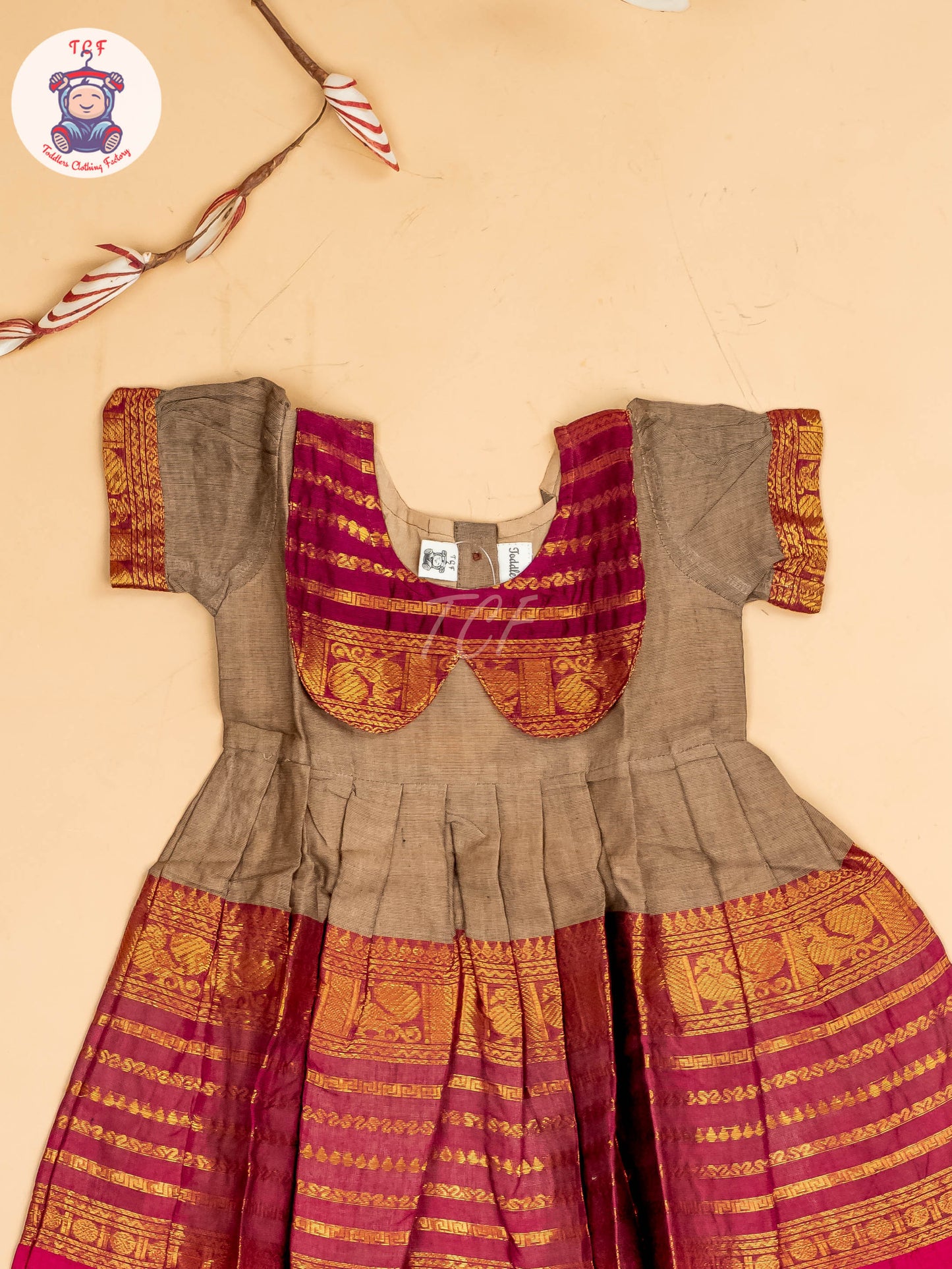 Brown & Maroon - Girls Chettinad Cotton Pan Collor Frock