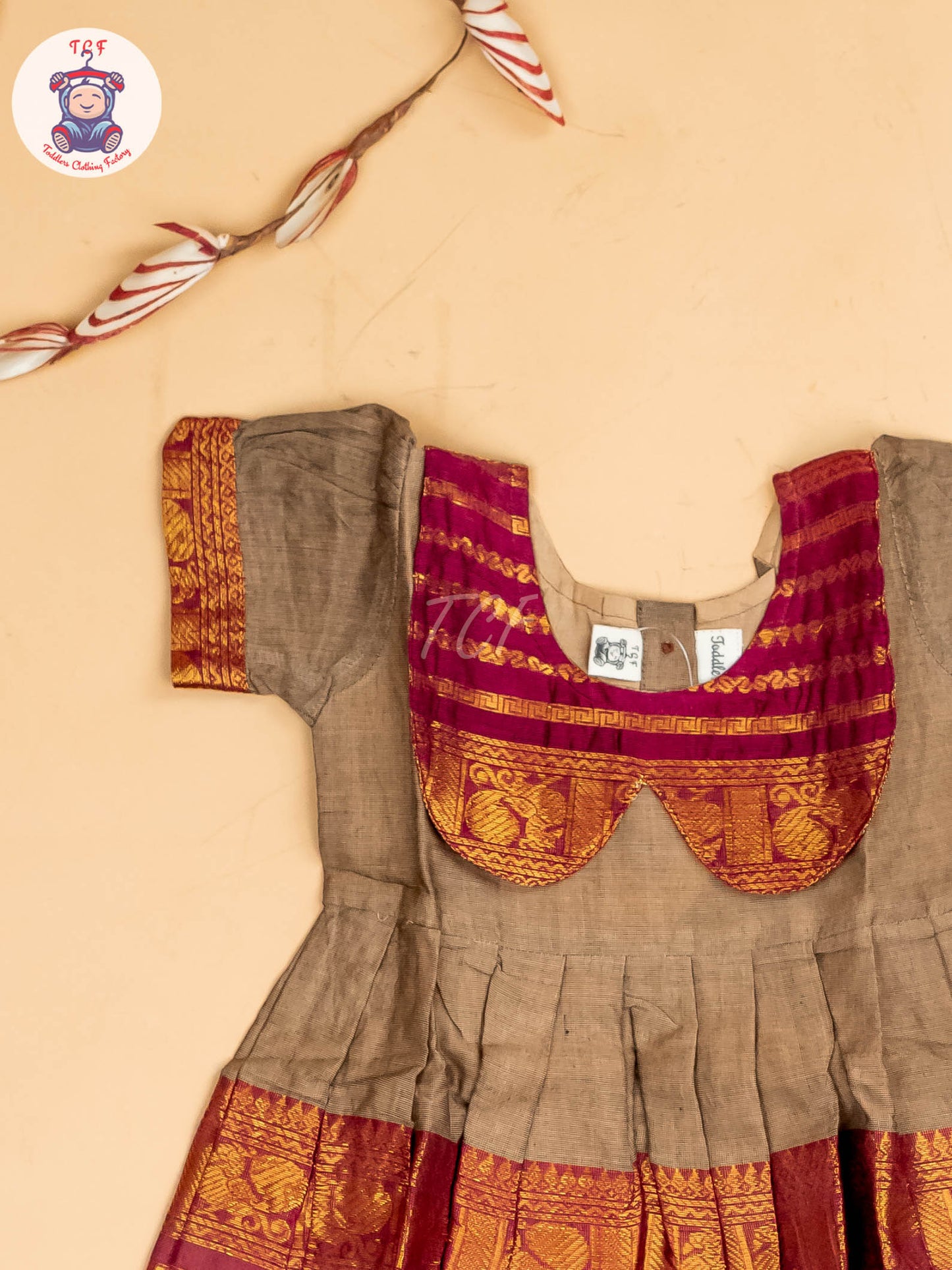 Brown & Maroon - Girls Chettinad Cotton Pan Collor Frock