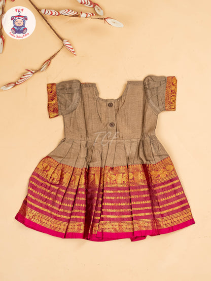 Brown & Maroon - Girls Chettinad Cotton Pan Collor Frock