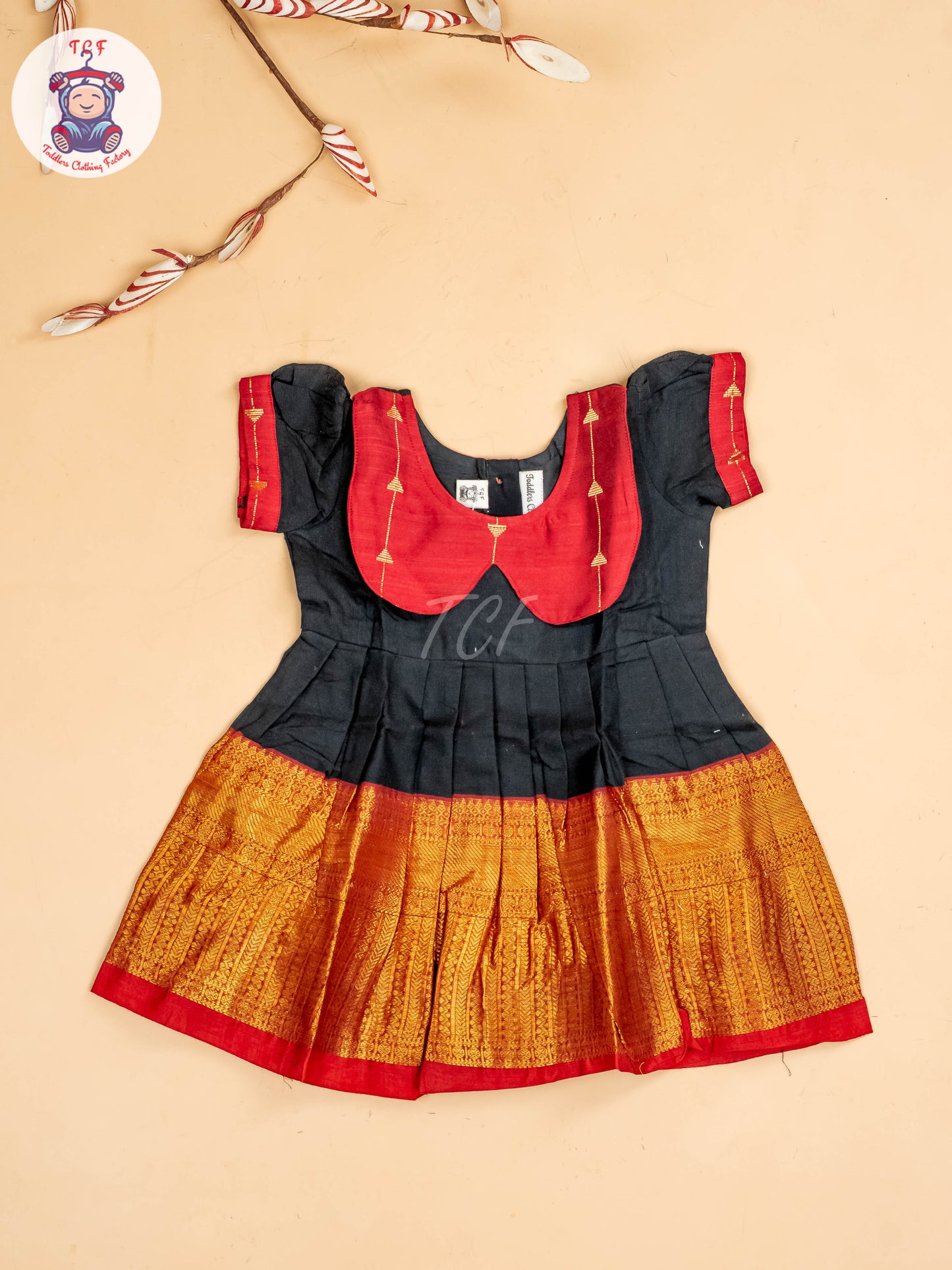 Black & Maroon - Girls Chettinad Cotton Pan Collor Frock