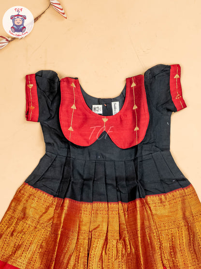Black & Maroon - Girls Chettinad Cotton Pan Collor Frock