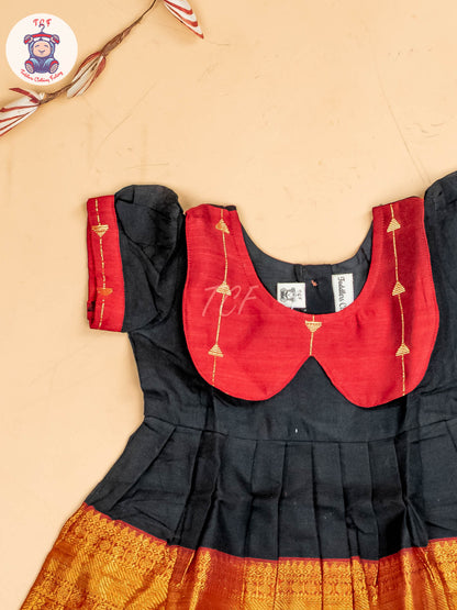 Black & Maroon - Girls Chettinad Cotton Pan Collor Frock