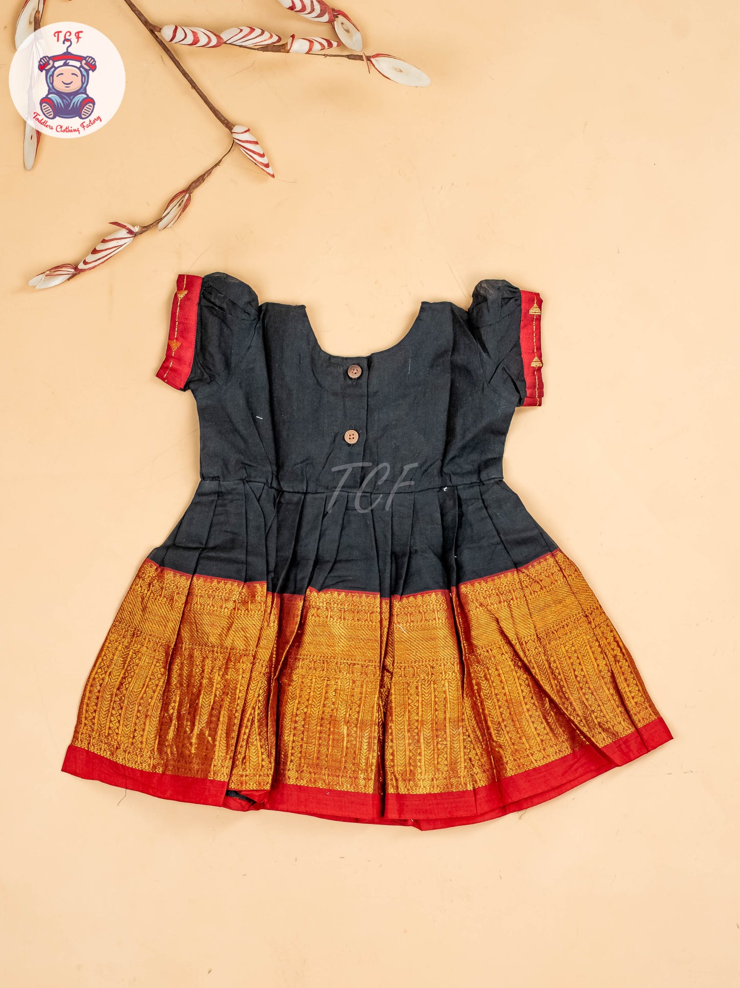 Black & Maroon - Girls Chettinad Cotton Pan Collor Frock