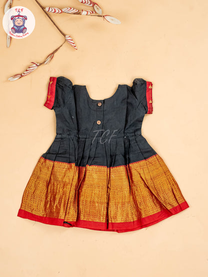 Black & Maroon - Girls Chettinad Cotton Pan Collor Frock