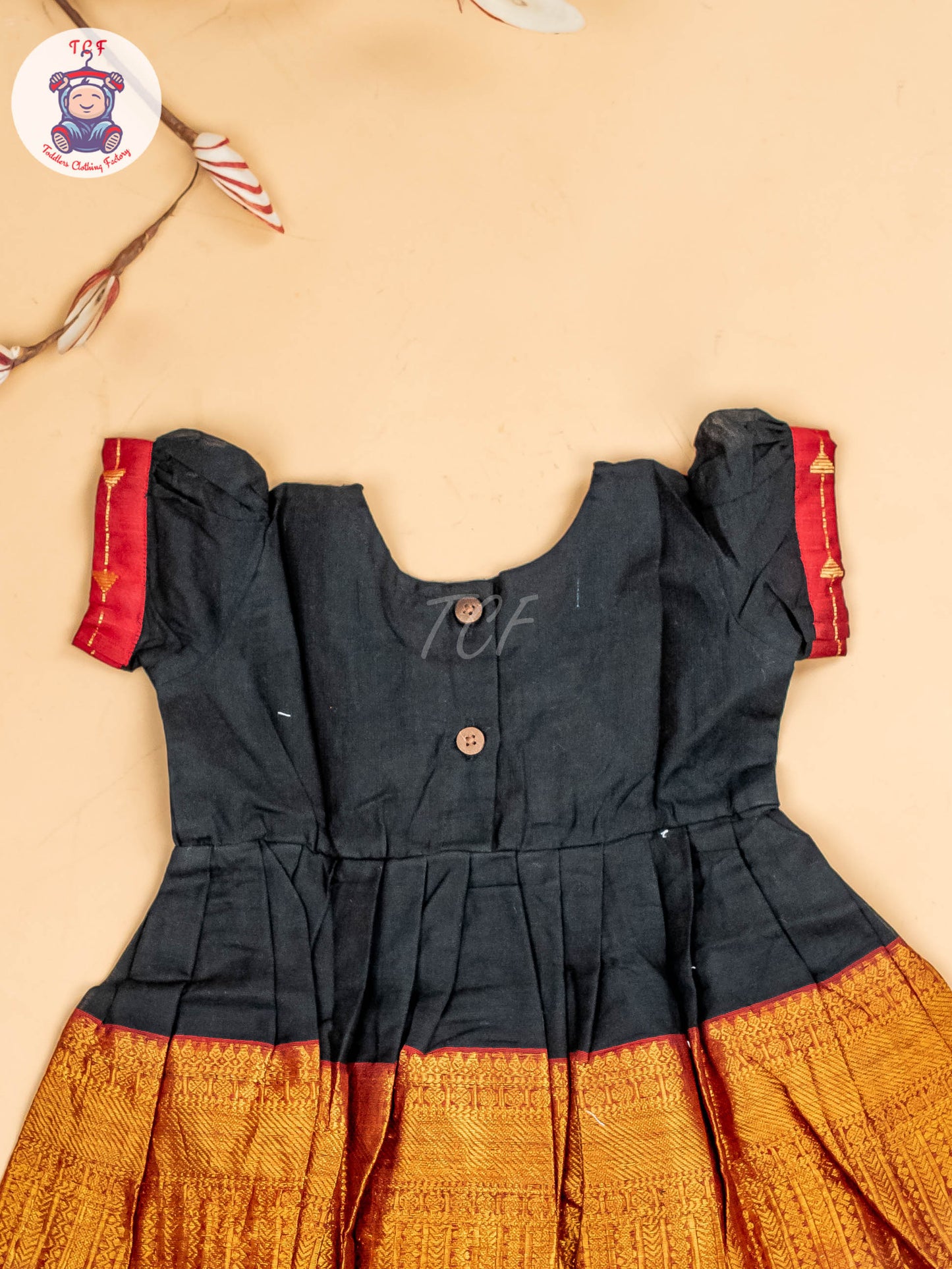 Black & Maroon - Girls Chettinad Cotton Pan Collor Frock