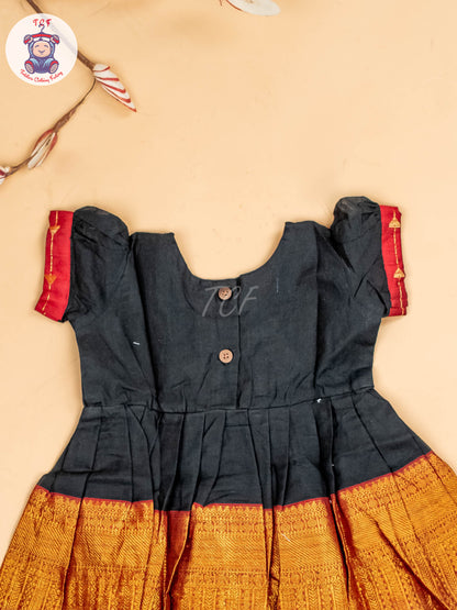 Black & Maroon - Girls Chettinad Cotton Pan Collor Frock