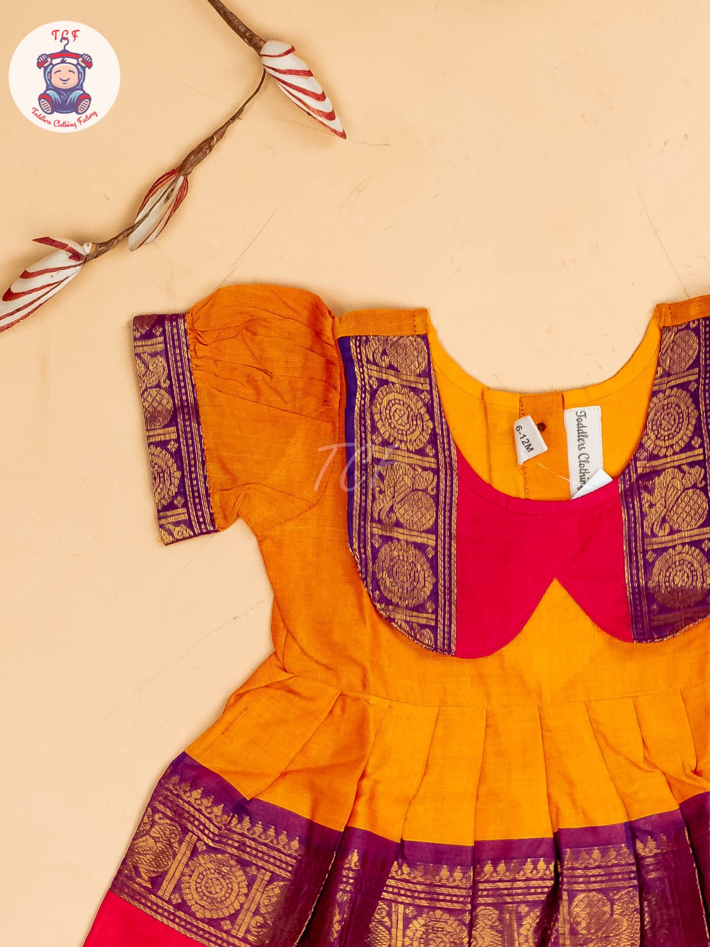 Yellow & Pink - Girls Chettinad Cotton Pan Collor Frock