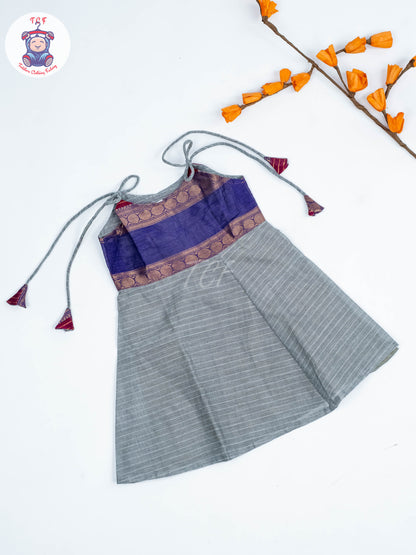 Lite Brown & Black - Girls Chettinad Cotton Knot Frock