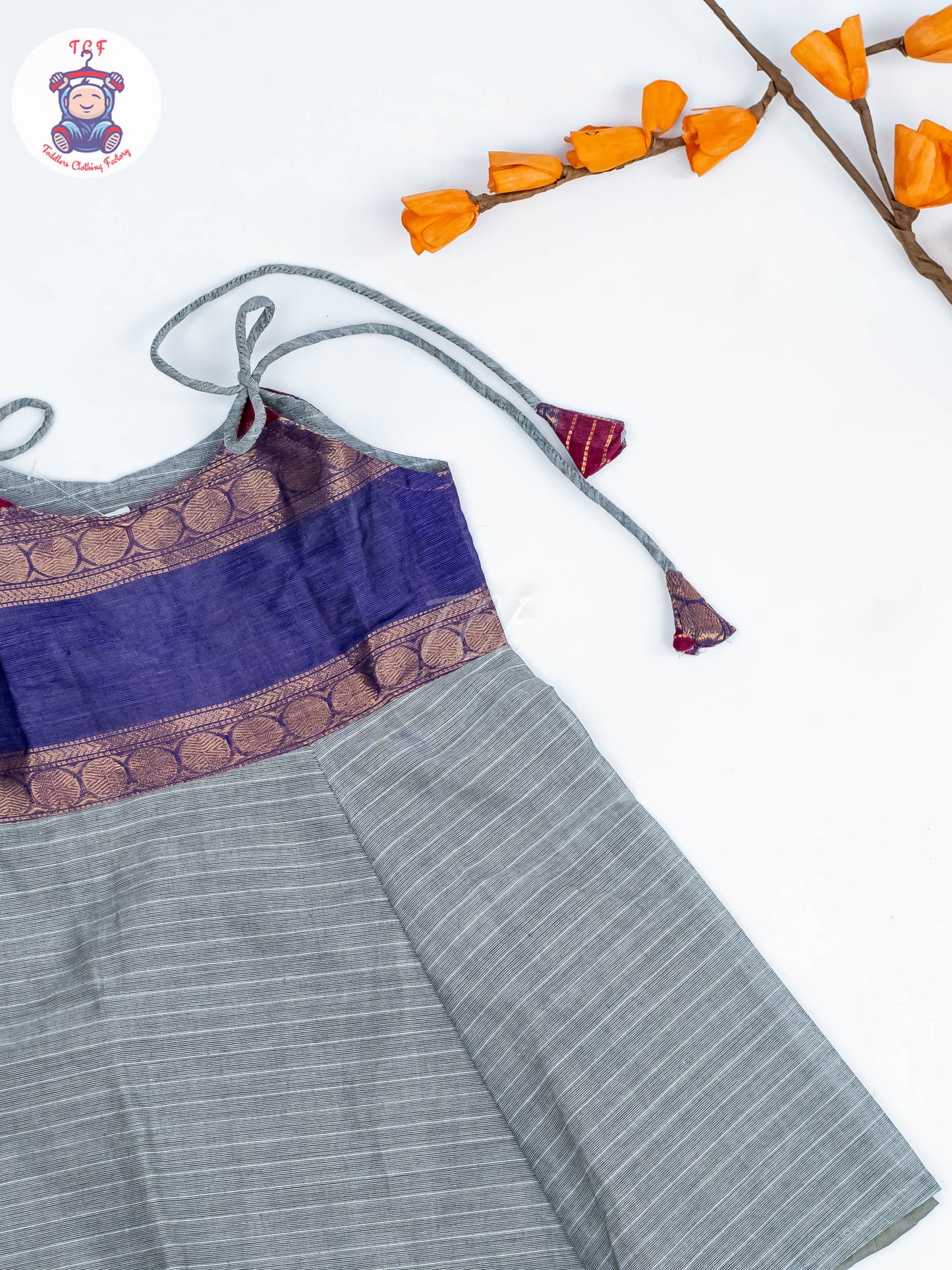 Lite Brown & Black - Girls Chettinad Cotton Knot Frock