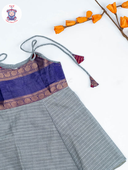 Lite Brown & Black - Girls Chettinad Cotton Knot Frock